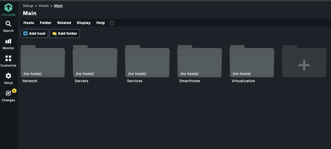 Die erste Ordnerstruktur: Network, Servers, Services, SmartHome und Virtualization.