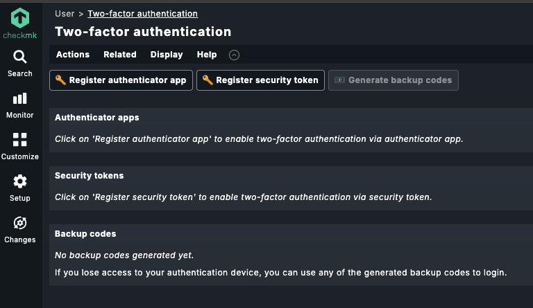 Checkmk bietet Authenticator-App, Security-Token und Backup-Codes für 2FA.