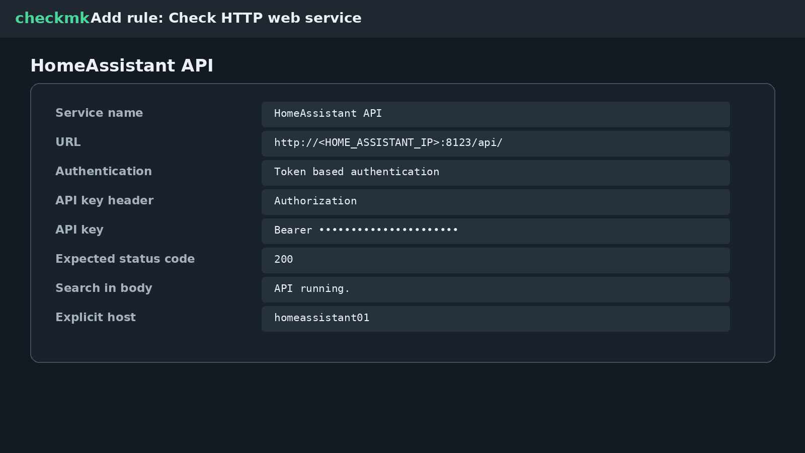 Anonymisierte Checkmk Regel für die Home Assistant REST API